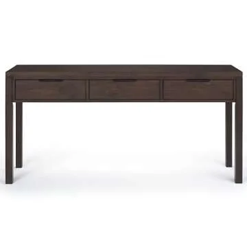 SIMPLIHOME Hollander SOLID WOOD 60 inch Wide Wide Console Sofa Entryway Table in Warm Walnut Brown with Storage, 3 Drawers , for the Living Room, Entryway and Bedroom