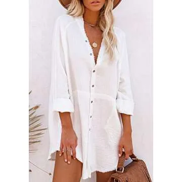 HAPCOPE Women's Long Sleeve Mini Dress Swimsuit Cover-Ups