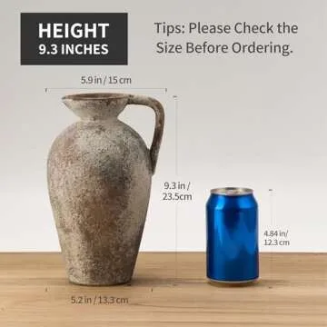 PORCER 9.3 Inch Antique Ceramic Vase, Terracotta Vase with Handle, Boho Decor Farmhouse Decorative V...