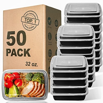 WGCC Meal Prep Containers, 32OZ 50 Pack Extra-thick Food Storage Containers with Lids, Plastic Micro...