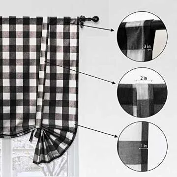 NATUS WEAVER Tie Up Curtain for Kitchen Window Buffalo Check Adjustable Tie Up Shades Plaid Gingham ...