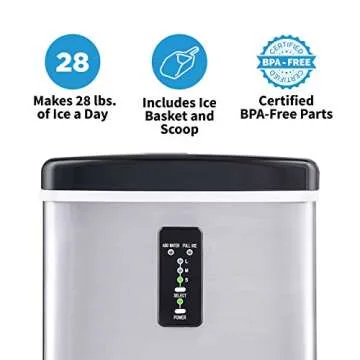 Newair Countertop Ice Maker Machine 28 lbs. of Ice in 24 Hours, Portable Design in Stainless Steel with 3 Bullet Ice Cube Sizes, Convenient Rapid Ice Production, Insulated Storage