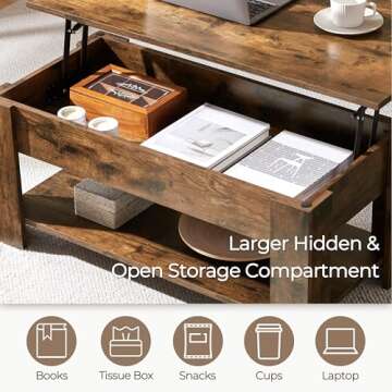 Yaheetech Vintage Lift Top Coffee Table with Hidden Storage