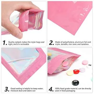 Funfery Holographic Mylar Bags for Food & Jewelry 100pcs