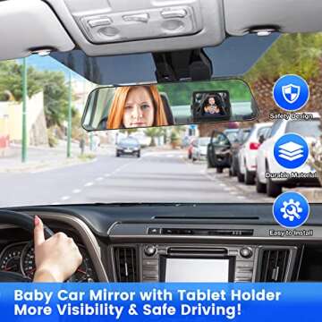Brislut Baby Car Mirror with Tablet Holder, Road Trip Essentials for Kids, Back Seat Mirror to See Rear Facing Infant, Adjustable Backseat Mirror and Ipad Case for Car Headrest