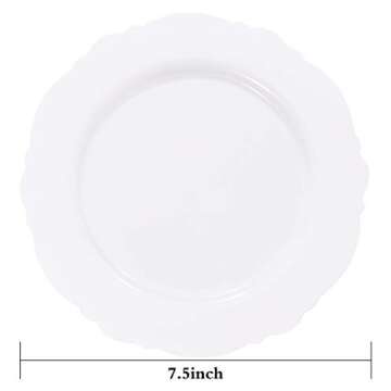 WDF 60pcs White Plastic Plates -7.5inch Baroque White Disposable Appetizer Plates Small Plates Cake ...