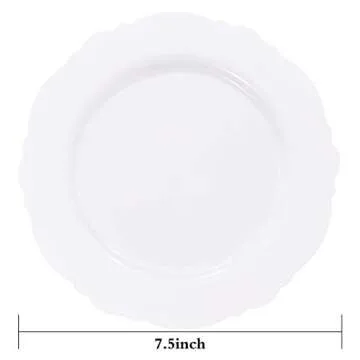 WDF 60pcs White Plastic Plates -7.5inch Baroque White Disposable Appetizer Plates Small Plates Cake ...