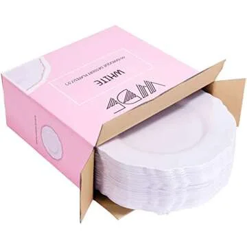 WDF 60pcs White Plastic Plates -7.5inch Baroque White Disposable Appetizer Plates Small Plates Cake Plates- Dessert/Salad Plates for Upscale Parties &Wedding