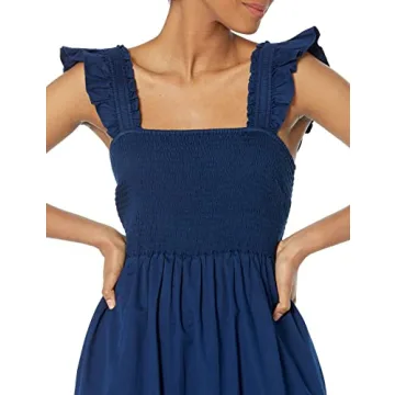 The Drop Women's Kimi Ruffled Shoulder Smocked Midi Dress, Navy, S