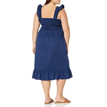 The Drop Women's Kimi Ruffled Shoulder Smocked Midi Dress, Navy, S
