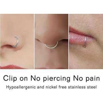 D.Bella 20G Fake Piercing Jewelry Hoop for Faux Lip Septum Nose Ring Set,8mm