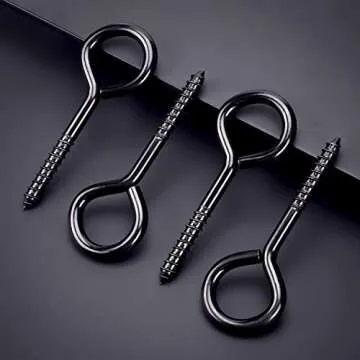 5 Inch Eye Hooks, Eye Bolts Screw in Hooks Stainless Steel, 4 Pcs Heavy Duty Black Large Screw Eye Hooks for Hanging, Tie-Downs, Heavy-Duty Applications