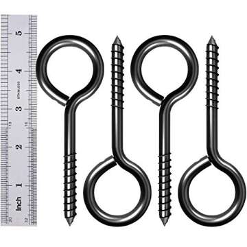 5 Inch Eye Hooks, Eye Bolts Screw in Hooks Stainless Steel, 4 Pcs Heavy Duty Black Large Screw Eye Hooks for Hanging, Tie-Downs, Heavy-Duty Applications