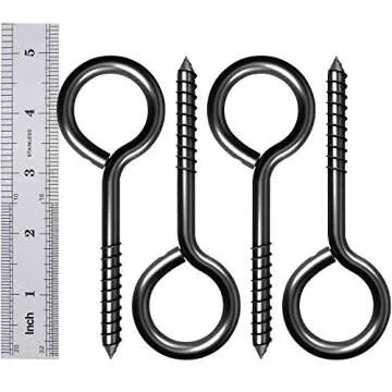 5 Inch Eye Hooks, Eye Bolts Screw in Hooks Stainless Steel, 4 Pcs Heavy Duty Black Large Screw Eye Hooks for Hanging, Tie-Downs, Heavy-Duty Applications