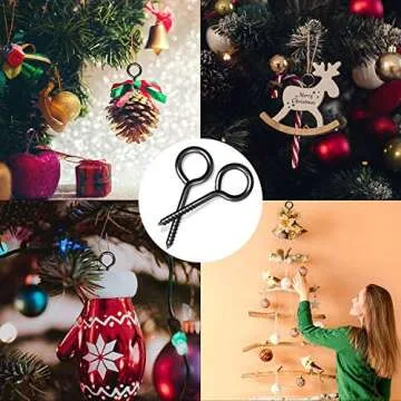 5 Inch Eye Hooks, Eye Bolts Screw in Hooks Stainless Steel, 4 Pcs Heavy Duty Black Large Screw Eye Hooks for Hanging, Tie-Downs, Heavy-Duty Applications