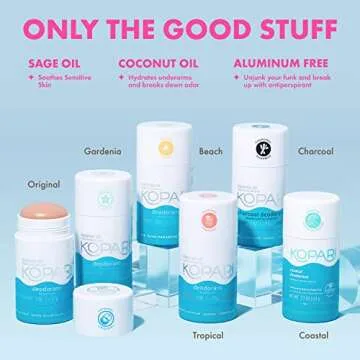 Kopari Aluminum Free Coconut Deodorant, Non Toxic & Clean Plant-Based, No Aluminum, Parabens or Baking Soda, Long Lasting Protection, Beach 2 Pack