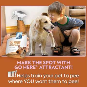 OUT! PetCare Go Here Attractant Dog and Puppy Potty Training Spray, Safe, Effective, Indoor and Outdoor House Training Tool for Pee and Poop, 32 oz