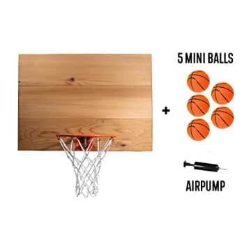 Cali Kiwi Pros Elite Mini Basketball Hoop & Ball Set, Wall Mount, Indoor Made in The USA Cedar Backboard. Includes 9” Hoop, Net, Pump & 5 Mini Basketballs. (Natural)