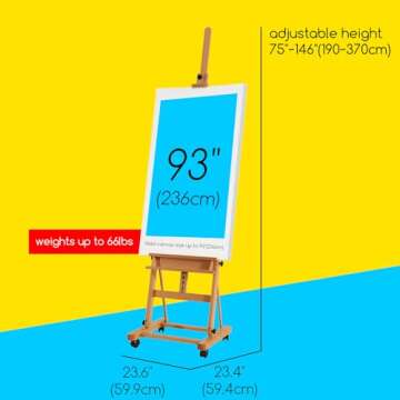 MEEDEN Studio Easel: Adjustable H Frame Wood Easel with Wheels & Storage