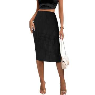 Trendy Zeagoo High Waist Knit Midi Skirt for Women