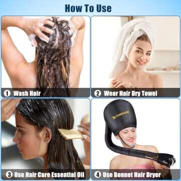 TEPENAR Bonnet Hair Dryer Attachment, Large - Black, Upgraded Soft Adjustable for Hand Held Hair Dryer, Fast Drying, Ideal for Natural Curly Textured Hair Care and Speeds Up Drying Time at Home