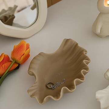 WENSHUO Ocean Shell Ceramic Decorative Bowl, Jewelry Dish for Rings, Trinkets, Crème (Coconut Café...