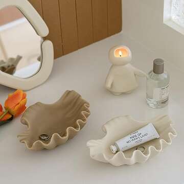 WENSHUO Ocean Shell Ceramic Decorative Bowl, Jewelry Dish for Rings, Trinkets, Crème (Coconut Café)