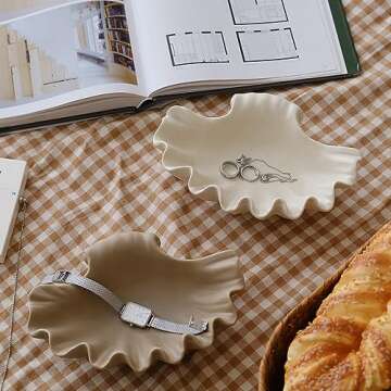 WENSHUO Ocean Shell Ceramic Decorative Bowl, Jewelry Dish for Rings, Trinkets, Crème (Coconut Café)