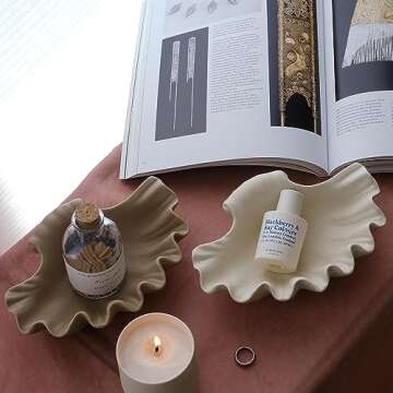 WENSHUO Ocean Shell Ceramic Decorative Bowl, Jewelry Dish for Rings, Trinkets, Crème (Coconut Café)