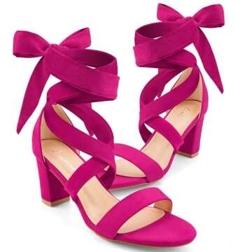 Leticia Hot Pink Strappy Heels for Women Chunky Heel Sexy Open Toe Lace Up Block Heels Comfortable High Heeled Sandals for Women Dressy Summer Size 6