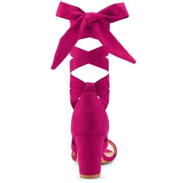 Leticia Hot Pink Strappy Heels for Women Chunky Heel Sexy Open Toe Lace Up Block Heels Comfortable High Heeled Sandals for Women Dressy Summer Size 6