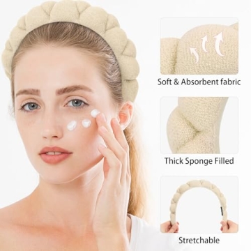 WHAVEL 2 Pack Spa Headband for Washing Face, Get Ready Headband Soft Terry Cloth Headbands Puffy Hair Band for Face Washing, Skincare, Makeup (Khaki, Black)