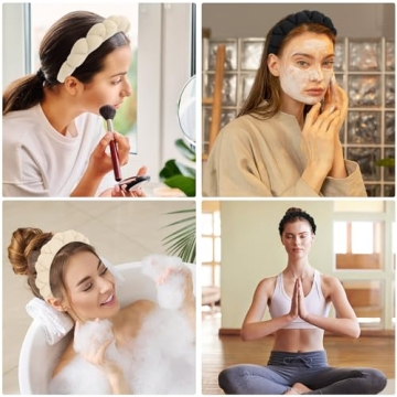 WHAVEL 2 Pack Spa Headband for Washing Face, Get Ready Headband Soft Terry Cloth Headbands Puffy Hair Band for Face Washing, Skincare, Makeup (Khaki, Black)