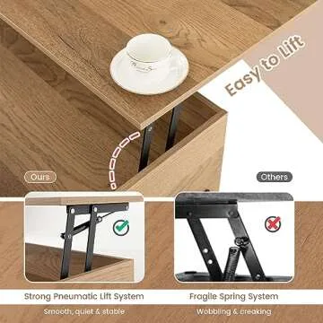 LDAILY Lift Top Coffee Table, Modern Wood Working Dining Table with Hidden Compartment, 3 Storage Shelf, Mid-Century Rectangular Center Table for Living Room, Reception, Apartment, Office