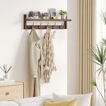 AMBIRD Wall Hooks with Shelf 28.9 Inch Length Entryway Wall Hanging Shelf Wood Coat Hooks for Wall w...