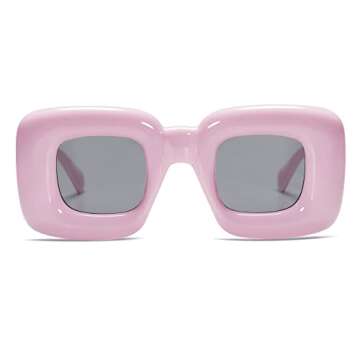 VANLINKER Cute Square Inflated Sunglasses for Women Men Trendy Chunky Glasses Retro Thick Frame Funny Mask Shades VL9733 Y2K Pink