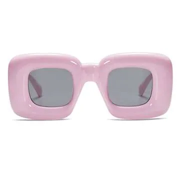 VANLINKER Cute Square Inflated Sunglasses for Women Men Trendy Chunky Glasses Retro Thick Frame Funny Mask Shades VL9733 Y2K Pink
