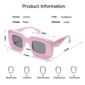 VANLINKER Cute Square Inflated Sunglasses for Women Men Trendy Chunky Glasses Retro Thick Frame Funny Mask Shades VL9733 Y2K Pink