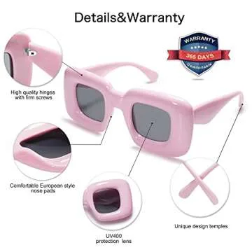 VANLINKER Cute Square Inflated Sunglasses for Women Men Trendy Chunky Glasses Retro Thick Frame Funny Mask Shades VL9733 Y2K Pink