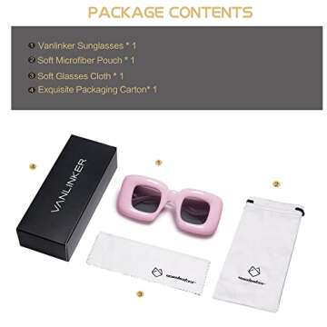 VANLINKER Cute Square Inflated Sunglasses for Women Men Trendy Chunky Glasses Retro Thick Frame Funny Mask Shades VL9733 Y2K Pink