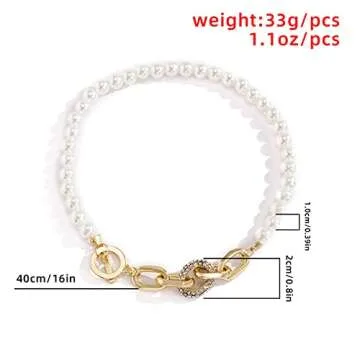 Asphire Vintage Pearl Choker Necklace with Toggle Clasp Chunky Oval Link Chain Necklace Punk Festival Statement Accessories Gift for Women Teens Girls (Gold)