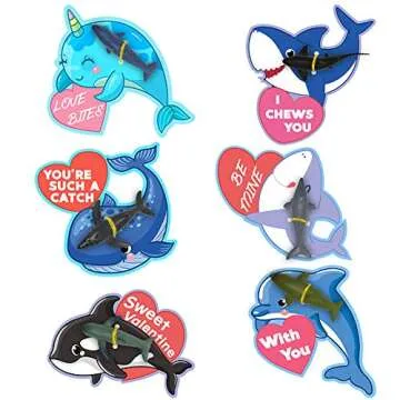 UMEELR 36 Pack Valentines Day Gifts Cards with Sea Ocean Animal Figurines Toys, Valentine's Greeting Cards for Kids Valentine's School Classroom Prize Party Favor Toys, Valentine Gift Exchange