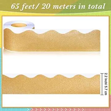 Yexiya 65 Feet Self Adhesive Bulletin Board Borders Glitter Scalloped Trim Shine Glitter Bulletin Board Sticker Border for Classroom School Decoration(Gold)