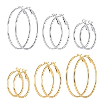 Stylish 6 Pairs Hypoallergenic Gold Silver Hoop Earrings