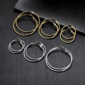 Stylish 6 Pairs Hypoallergenic Gold Silver Hoop Earrings