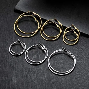 Stylish 6 Pairs Hypoallergenic Gold Silver Hoop Earrings