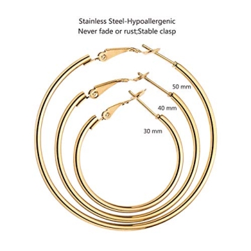 Stylish 6 Pairs Hypoallergenic Gold Silver Hoop Earrings