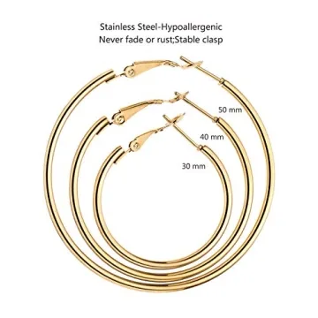Stylish 6 Pairs Hypoallergenic Gold Silver Hoop Earrings