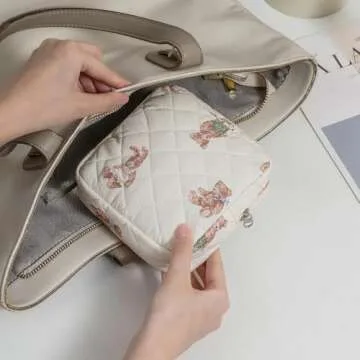 Stylish Small Quilted Cotton Makeup Bag for Travel