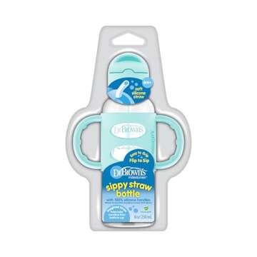 Dr. Brown's Milestones Narrow Sippy Straw Bottle, Spill-Proof with 100% Silicone Handles and Weighte...